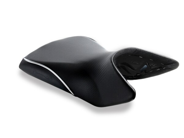 REVolution OEM Front Motorcycle Seat Upgrade as seen on the KTM 1290 Super Adventure in CFX with Silver Welt. Also available as a DIY kit.